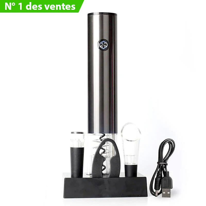 Tire bouchon Ouvre-Bouteille de Vin Électrique avec Base de Chargement, Coupe-Capsule, Aérateur de Vin